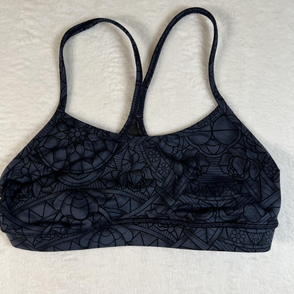 Lululemon Sports Bra Womens Medium Blue Floral Print Mesh Racerback Gym Yoga